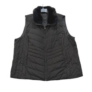Talbots Plus Womens Black Quilted Down Vest Removable Faux Fur Collar 3X VN5267